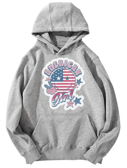 Discover Unisex "American Girl" USA Flag Smiley Graphic Hoodie