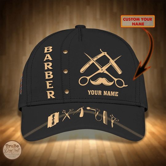Discover Personalized Barber Tools Baseball Cap: Custom Name Gift