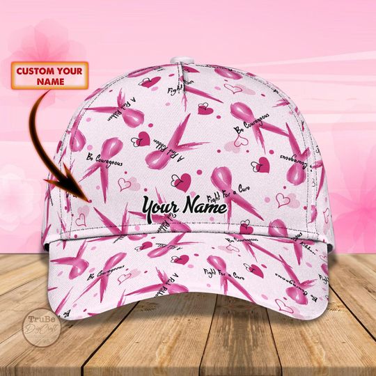 Discover Personalized Breast Cancer Awareness Baseball Cap: Pink Ribbon, Custom Name