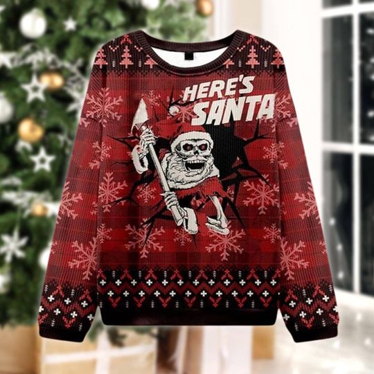 Here's Santa Ugly Christmas Sweater, The Shining Horror Jumper, Skull Axe Xmas Party Gift Sweatshirt