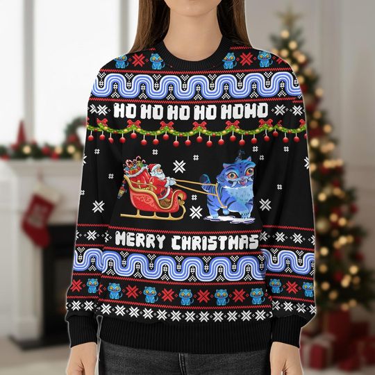 Discover Blue Tiger Christmas Sweater, Tiger And Santa Sleigh Ugly Sweater, Demon Derpy Holiday Sweatshirt,  Anime Kpop Fan Shirt