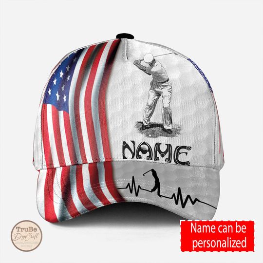 Personalized Golf US Flag Baseball Cap