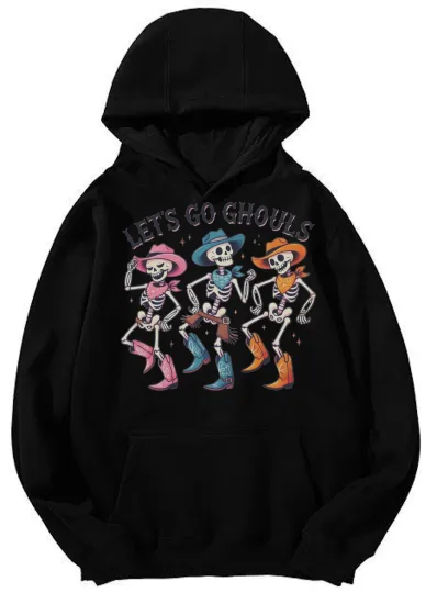Discover "Let's Go Ghouls" Cowboy Skeletons Graphic Unisex Hoodie