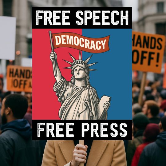 Free Speech Free Press Protect Democracy Anti Trump Poster Protest March Sign, No Kings In America Subtle FDT Anti Billionaire Rally Resist
