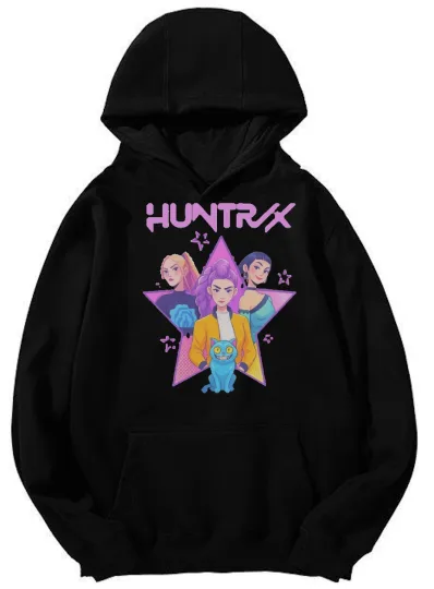 DripZone Unisex Hoodie – Huntrix Anime Girl Trio Star Graphic Pullover