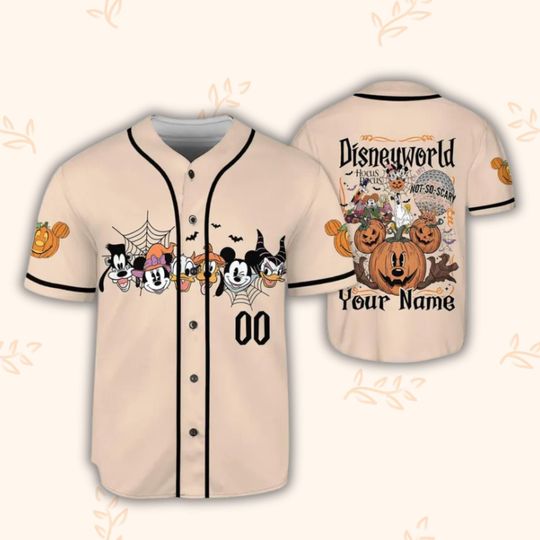Beige Halloween Baseball Jersey with Pumpkin and Ghost