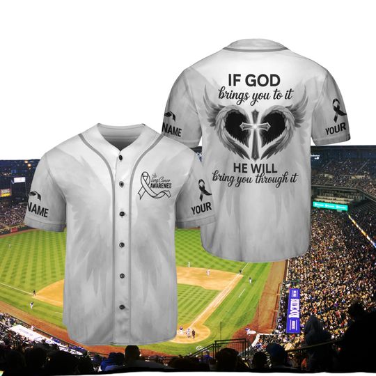 Lung Cancer Awareness Baseball Jersey, Christian Cross Wings Jersey Shirt