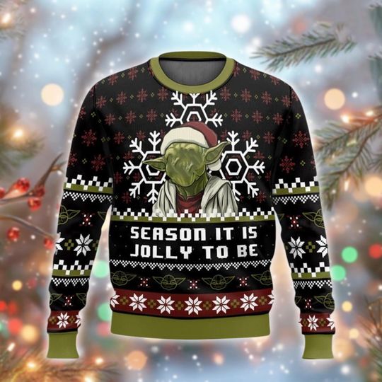 Jolly Season Sci-Fi Master Ugly Christmas Sweater, Green Alien Xmas Jumper, Space Jedi Holiday Sweatshirt, Gift For Fan