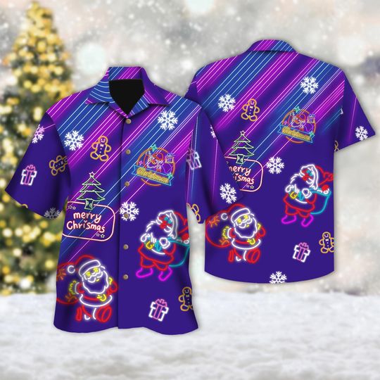 Discover Santa Neon Light Christmas Hawaii Shirt, Santa Claus Button Up Shirt