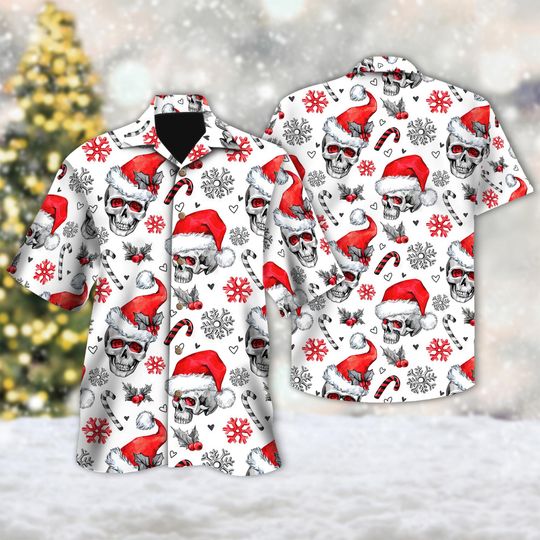 Discover Skull Christmas Hawaii Shirt, Skulls Christmas Holiday Button Up Shirt