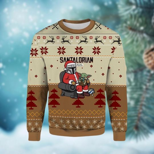 Discover The Mandalorian Ugly Sweater, Santa Mandalorian And Baby Yoda Xmas Sweater, Star Wars Holiday Season Gift, Ugly Sweater Shirt