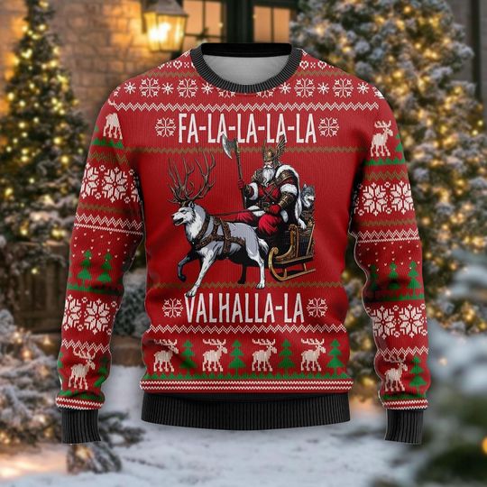 Viking Santa Valhalla Ugly Christmas Sweater, Funny Odin Holiday Sweatshirt, Norse Mythology Xmas Gift Idea, Gift for Dad