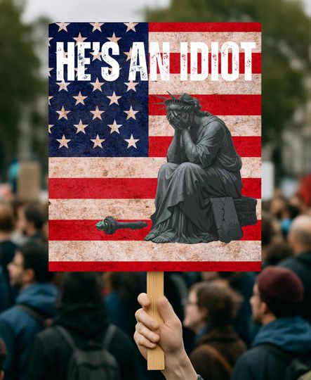 Discover He's An Idiot Protest Sign, 18"-24" Anti Trump Protest Poster, Anti Trump Rally Sign, Resist Fascism Poster, Political Activist Sign