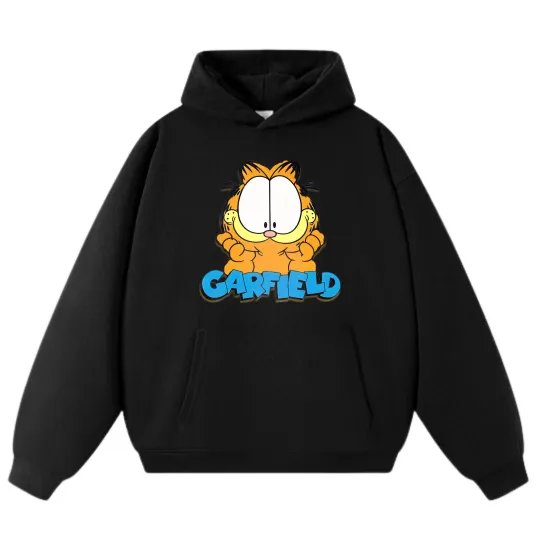 Discover Unisex Garfield Cartoon Hoodie, Black and Gray Casual Sweatshirt