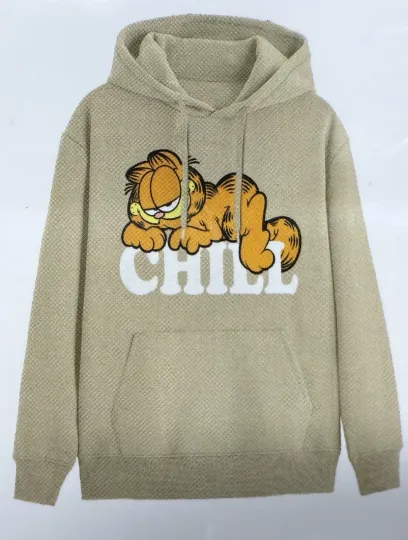 Mad Engine Hoodie Men’s Size XL Beige Lazy Garfield Long Sleeve Hoodie