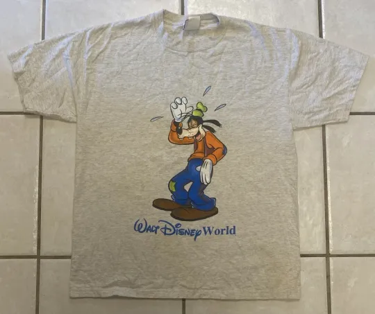 Discover Vintage Disney World Goofy T-Shirt Laughing Gray Adult M 90s Made in USA