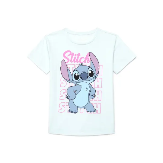 Discover Disney Lilo & Stitch Girls' Light Blue Short Sleeve Graphic T-Shirt