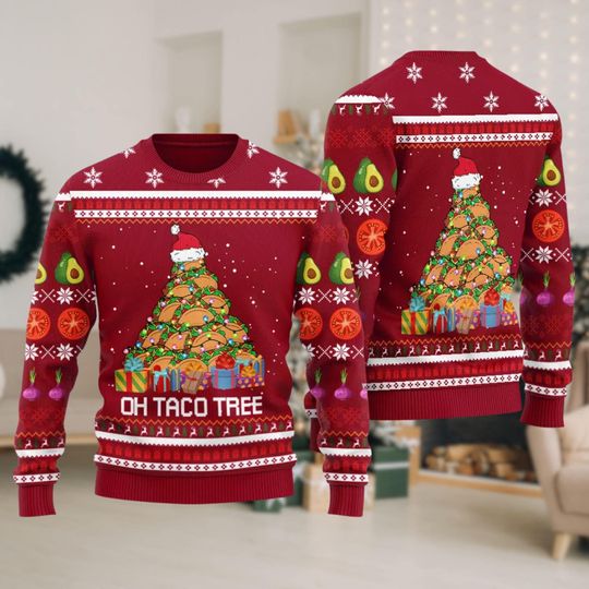 Discover Oh Taco Tree Funny Ugly Christmas Sweater, Food Lover Holiday Sweater, Mexican Taco Tree Xmas Sweater, Funny Christmas Gift Men Women