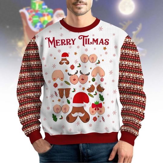 Discover Funny Merry Titmas Ugly Sweater, Chest Christmas Sweater, Sarcastic Christmas Shirt, Santa Claus Holiday Sweater, Xmas Party Gift