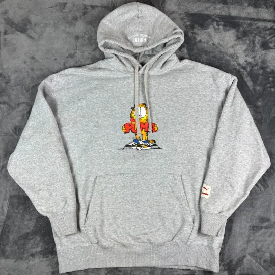 Discover Puma x Garfield Hoodie Large Gray 2022 Streetwear Collab Market Goods Sweatshirt