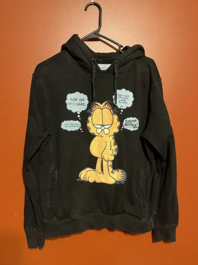 Garfield Quotes Hoodie Sweatshirt Small Nick 90s Black Cartoon Cat 2021