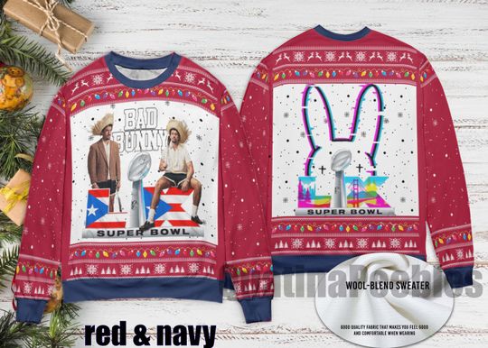 Bad Bunny Bowl 2026 Halftime Show Christmas Sweater, Bad Bunny Ugly Christmas Sweater, Benito Bowl Sweater for Family,Christmas Ugly Sweater