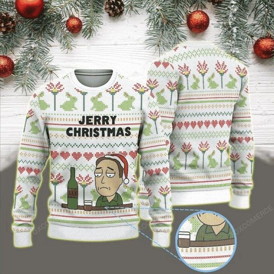 Heart and Frog Pattern Featuring Rick and Rickandmorty Jerry  Ugly Christmas Sweater