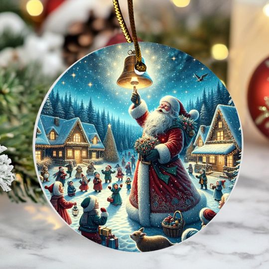 Discover Santa Claus Ringing Bell Christmas Ornament Festive Holiday Village Scene Decoration