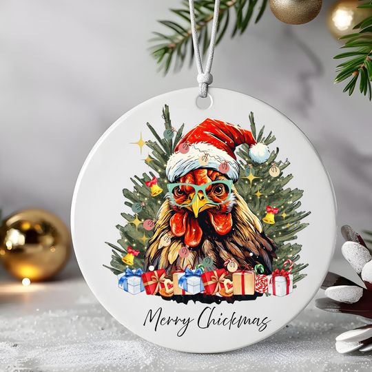 Discover Funny Chicken Christmas Ornament, Merry Chickmas Farmhouse Holiday Decoration