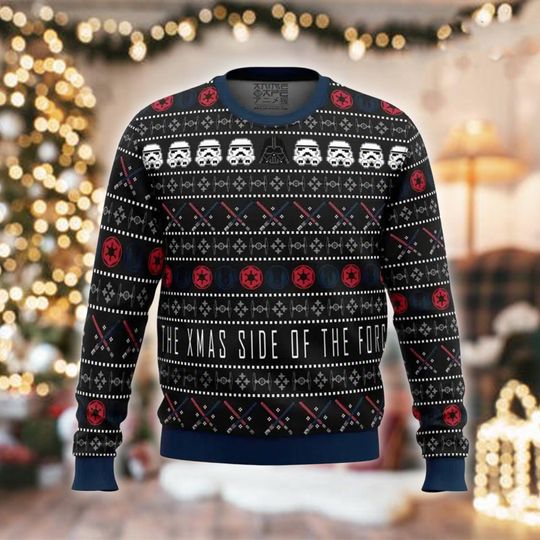 Discover Xmas Side of the Force Ugly Christmas Sweater, Funny Holiday Sci-Fi Jumper, Space Villain Gift, Geeky Nerd Festive Pullover