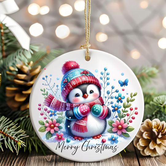 Discover Festive Penguin Christmas Family Tree Ornament: Ceramic Xmas Tree Decoration