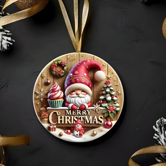 Discover Santa Christmas Ornament: Festive Tree Decoration with Snowman & Cupcake