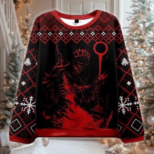 Discover Ashen One Fantasy Ugly Christmas Sweater, Soulslike Gamer Holiday Sweatshirt, Red Knight Xmas Gift