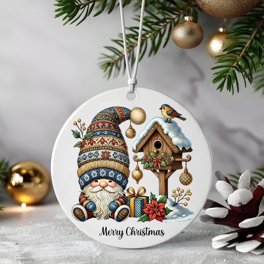 Discover Gnome Birdhouse Christmas Ornament: Festive Winter Bird Holiday Decoration