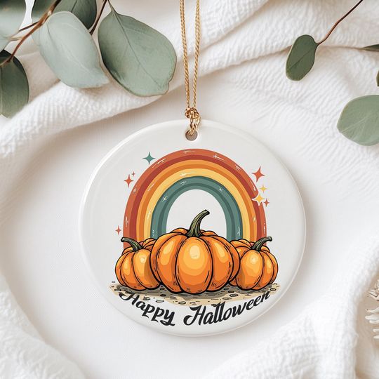 Discover Happy Halloween Ornament, Fall Rainbow Pumpkin Decoration