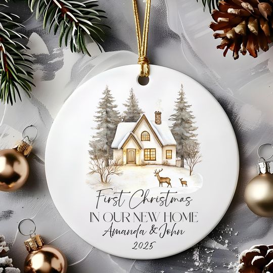 Discover First Christmas in New Home Personalized Ornament for Couples