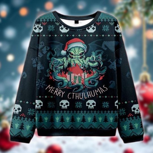 Discover Cosmic Horror Ugly Christmas Sweater, Eldritch Tentacle Holiday Sweatshirt, Scary Xmas Party Gift for Cultists