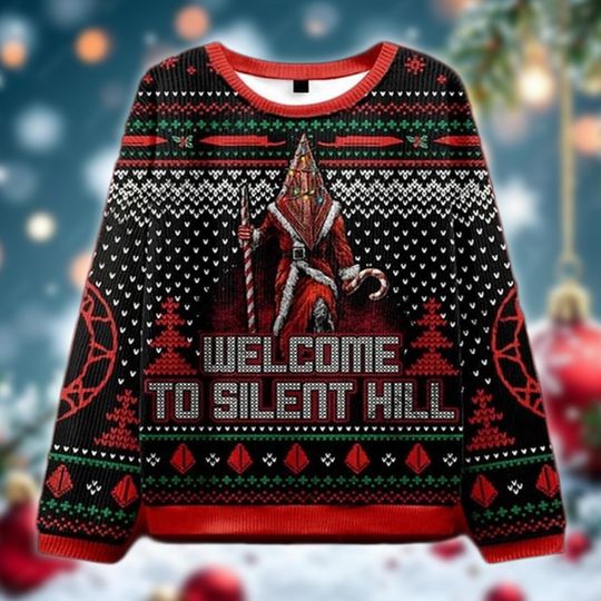 Discover Horror Game Boss Ugly Christmas Sweater, Pyramid Killer Holiday Sweatshirt, Scary Xmas Party Gift for Gamers