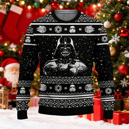 Discover Vader Ugly Christmas Sweater, Holiday Jumper, Funny Sith Lord Xmas Party Sweatshirt, May The Force Be With You