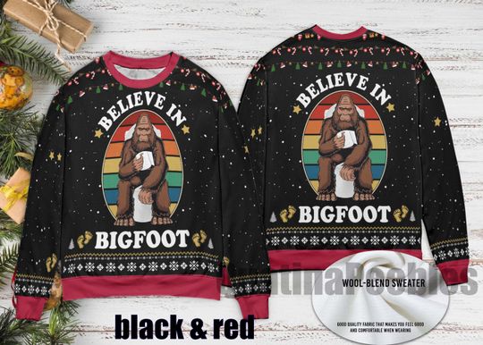 Funny Bigfoot Toilet Christmas Ugly Sweater, Bigfoot  Ugly Christmas Sweater, Funny Xmas Bigfoot Ugly Sweater Xmas, Gift For Men Women