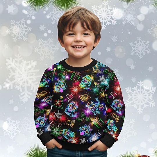 Discover Neon Light Tiger Ugly Sweater, Kp0p Xmas Sweater, Dem0n Hunter Sweatshirt, Christmas Kp0p Costume Sweater, Xmas Holiday Gift