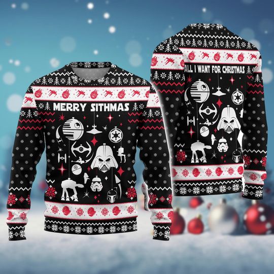 Discover Star Wars Merry Sithmas Ugly Sweater, Darth Vader Stormtrooper Christmas Sweater, Spaceship Ugly Sweater Shirt, Disney Holiday Sweater