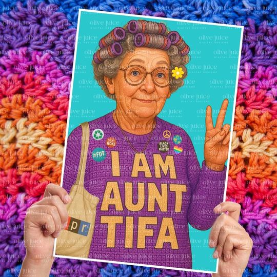 Discover AUNT TIFA  24x36  Digital Printable Protest Sign: No Kings Protest No Fascism ANTI-Fascist Protest Sign Antifa Elderly White Hippies Anti-fa