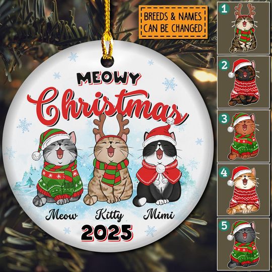 Discover Personalized Cat Christmas 2025 Ornament, Custom Meowy Christmas Ornament, Cute Cat Lover Gift, Cat Mom Christmas Tree Decor, Christmas Gift
