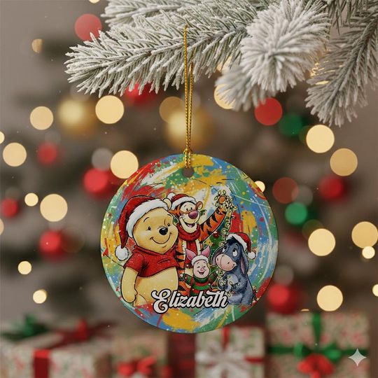 Custom Winnie The Pooh Christmas Ornament, Merry Christmas Ornament