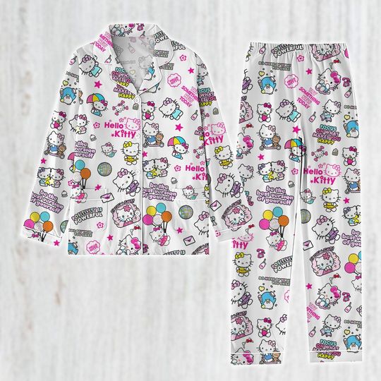Discover Hello Kitty Pajamas, Kawaii Kitty Women Pajamas, Kitty Cat Pajamas Set, Hello Kitty Bridesmaid Pajamas, Hello Kitty Merch