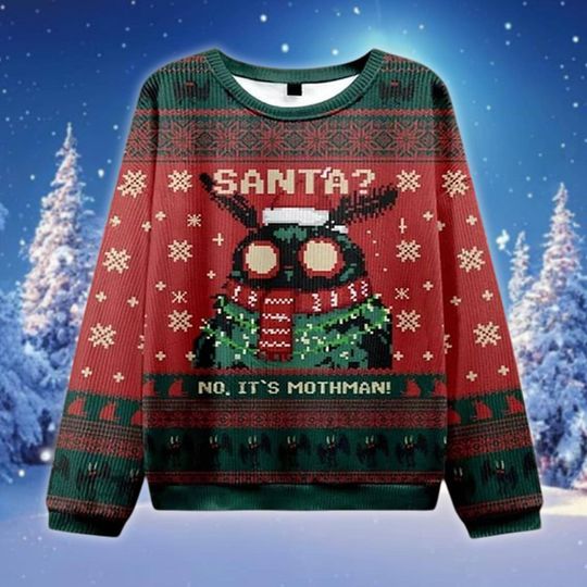 Mothman Ugly Christmas Sweater, "Santa? No, It's Mothman!" Jumper, Funny Holiday Gift