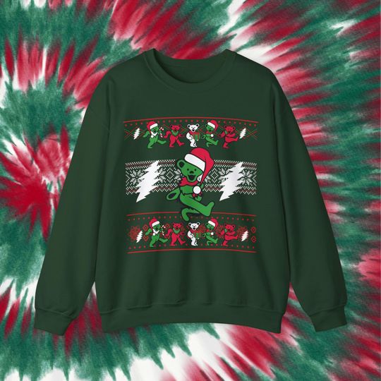 Holiday Dancing Bears Sweatshirt, Jerry Garcia, Grateful Dead Inspired, Deadhead Gift, Jamband Fan, Ugly Christmas Sweater