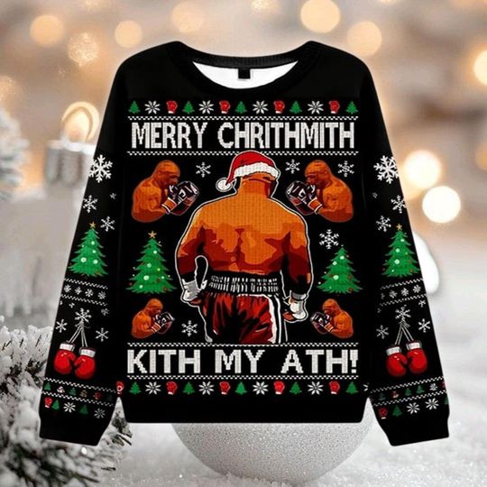 Merry Chrithmith Ugly Christmas Sweater, Funny Boxing Xmas Jumper, Kith My Ath Holiday Gift, Iron Mike Apparel