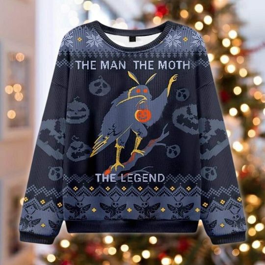 The Mothman The Legend Ugly Christmas Sweater, Cryptid Holiday Jumper, Funny Folklore Xmas Gift, Halloween Christmas Shirt